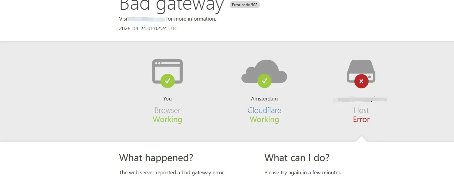 Cloudflare 显示 502 错误页面